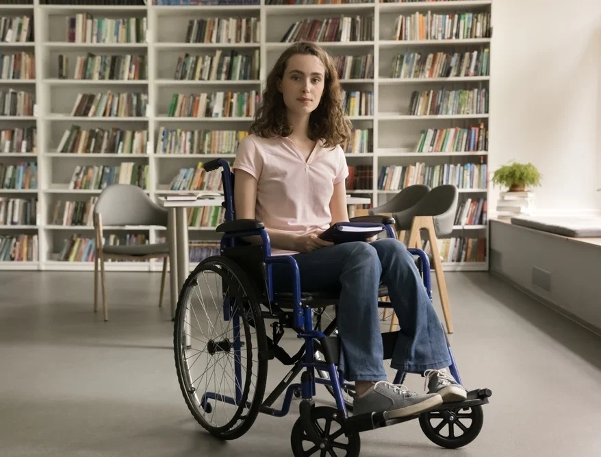 disabled women on wheelchair in a library